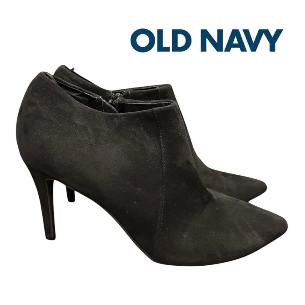 Old Navy Black Suede Stiletto Heel Ankle Boots Booties 8